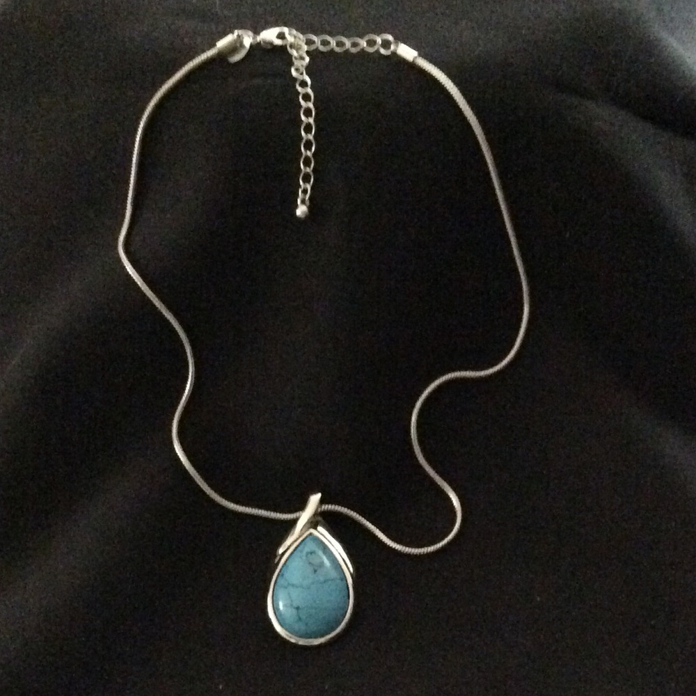 Silver necklace with turquoise type stone